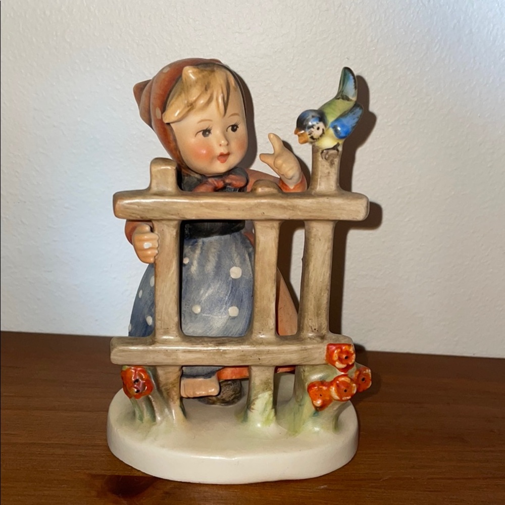 Vintage 1950’s Goebel Signs of Spring girl fence bird West Germany Figurine